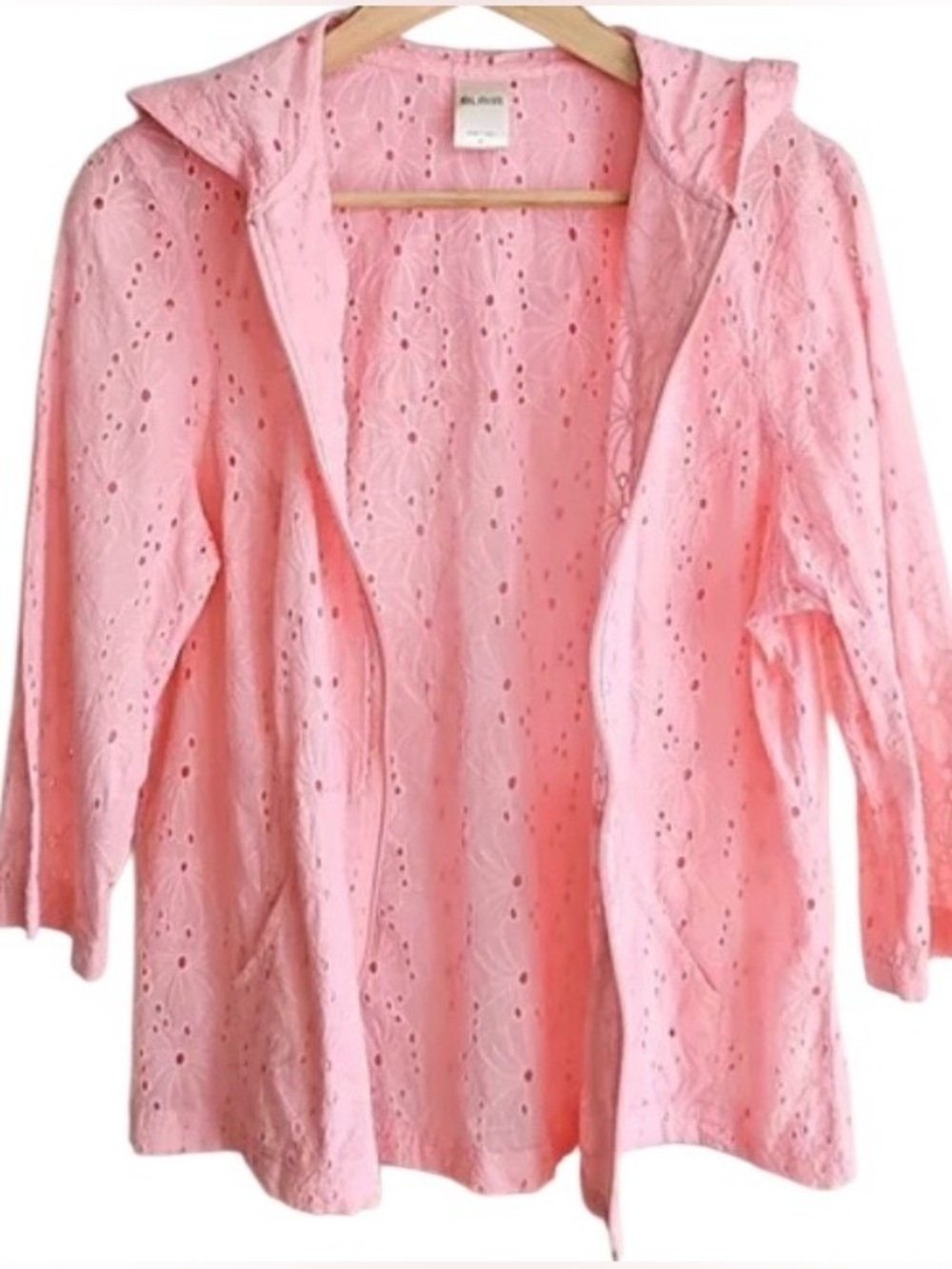 Blair Soft Pink Cotton Eyelet Hooded Zip Cardigan